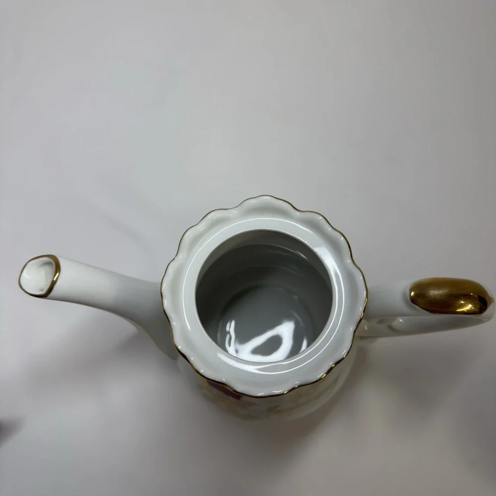 Vintage Nasco 40th Anniversary Fine China Tea Set 3pc White Gold Red Roses Japan